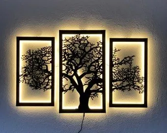 Tree-of-life triptych in cut steel