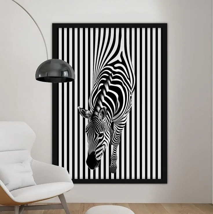 Zebra portrait built from vertical cut lines