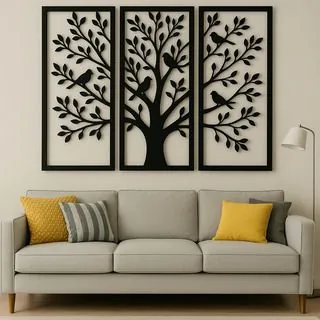 Tree full of birds, framed triptych