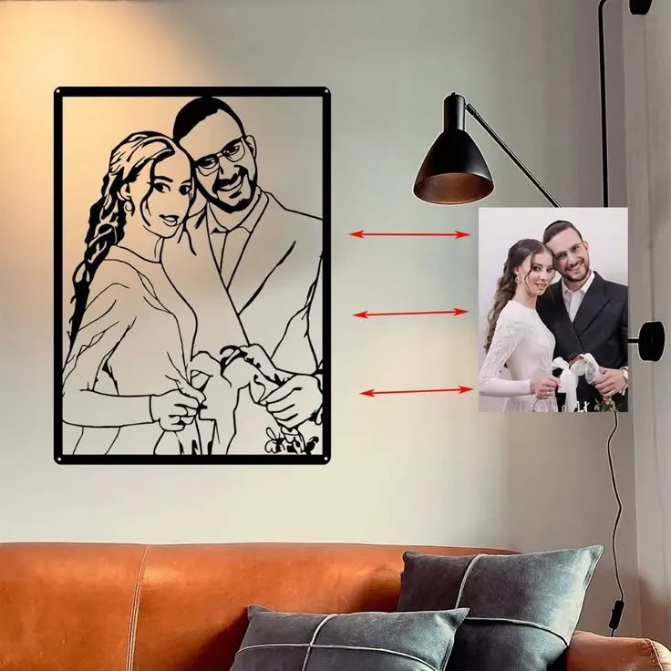 Couple portrait on a feature wall