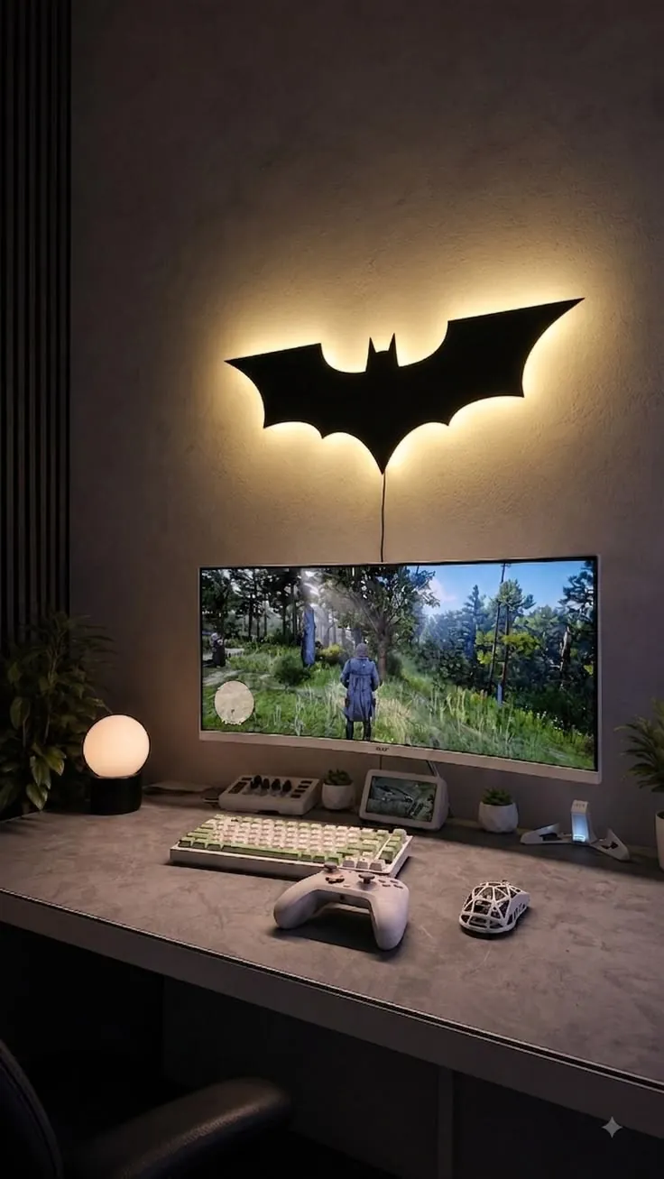 Bat emblem LED wall light